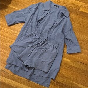 SHEIN Blue Button-Up Shirt and Shorts Set